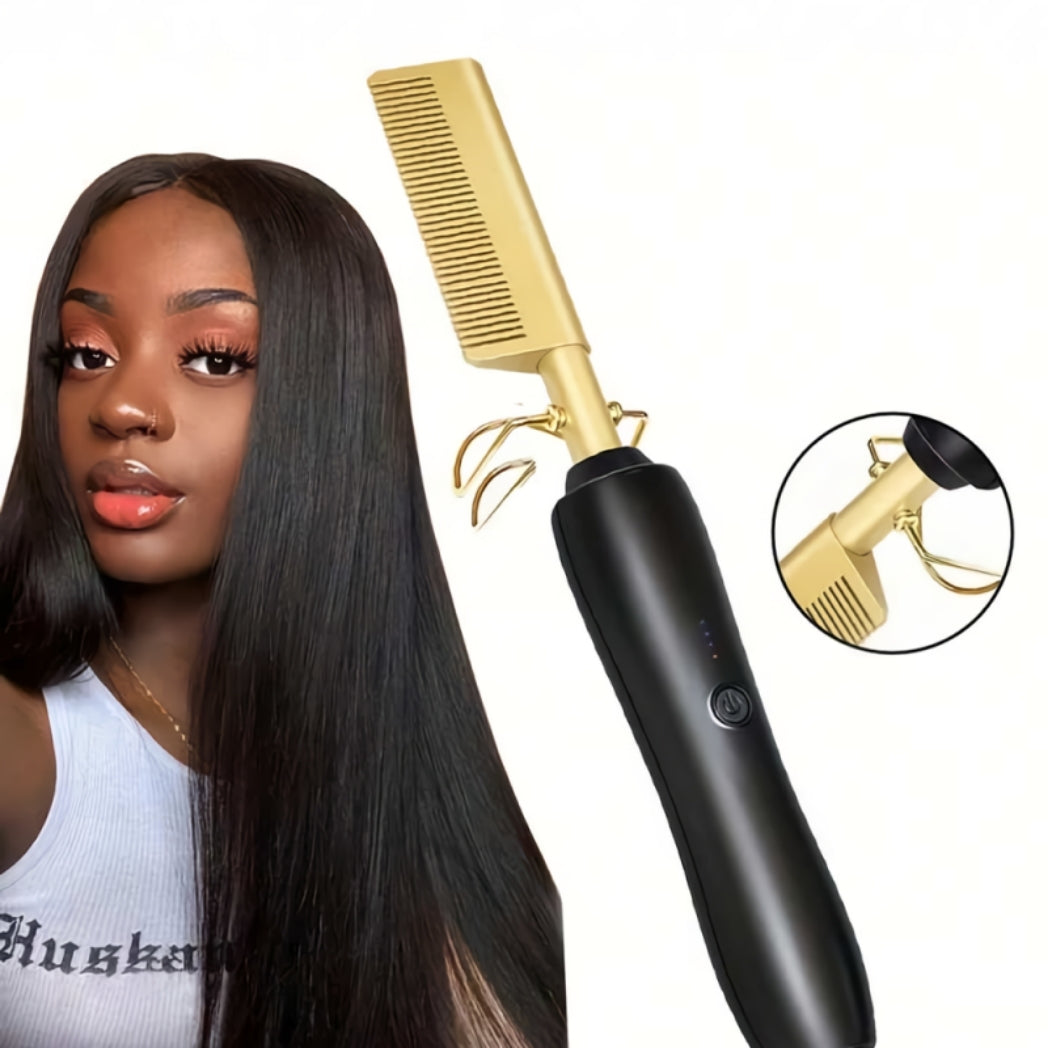 “Peigne chauffant lissant – cheveux soyeux en 5 min